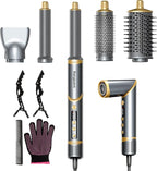 Easywave 5 in 1 Multi Hair Styler Dryer Brush: 110,000 RPM High-Speed, Flexible Air Styling & Drying System, Professional Negative Ionic Hot Air Brush Set for Fast Drying, Curling Volumizing