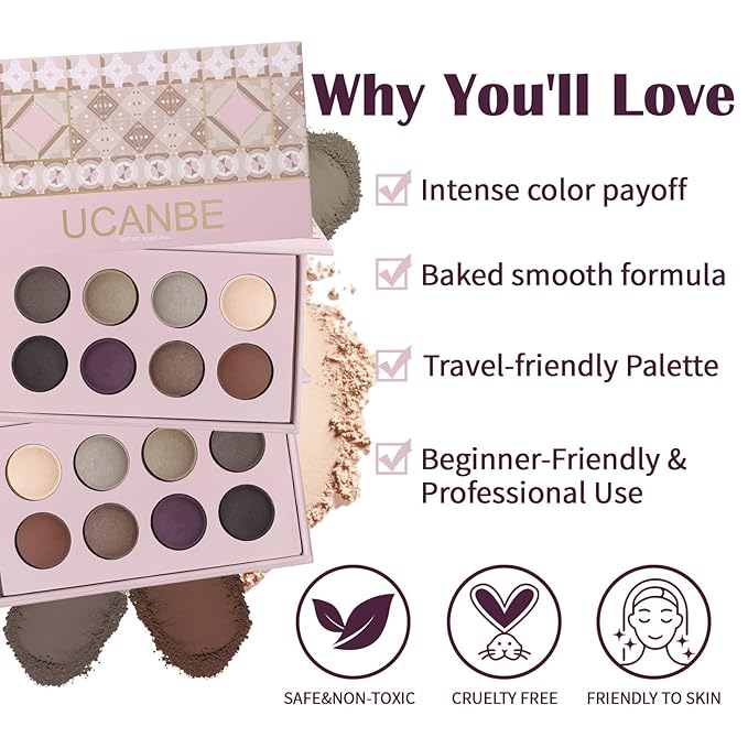 UCANBE 8 Color Nude Smokey Baked Matte Eyeshadow Palette - Highly Pigmented, Smooth & Blendable Formula with Neutral & Earthy Tones for Everyday & Dramatic Eye Makeup Pallet (01 Matte)