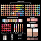 MISS ROSE M 187 Colors Professional Makeup Palette - All-in-One Kit With Eye Shadows, Lipsticks, Mascara, Foundations, Blushes, Brow Pencils, Nail File - Makeup Gift Set for Women and Girls