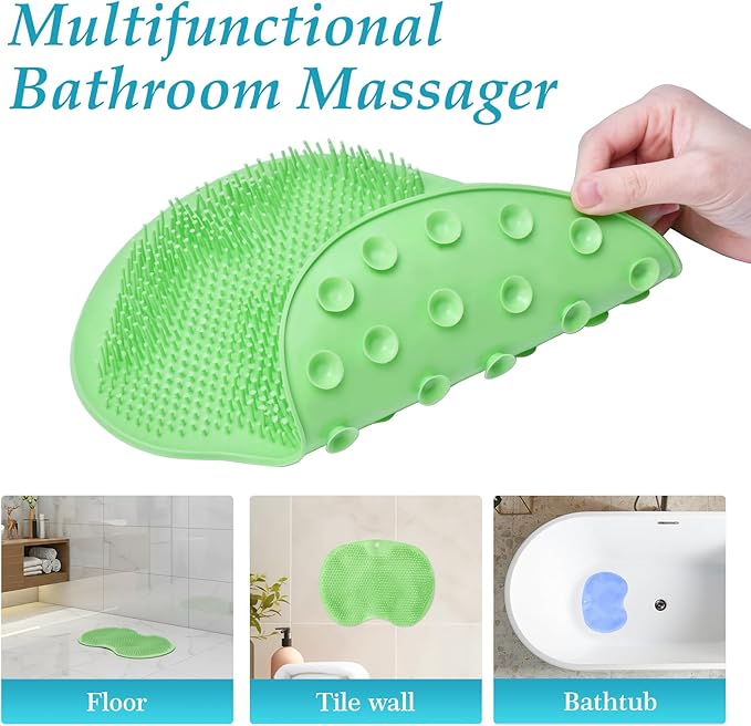 2-in-1 Shower Foot Scrubber Mat, Heavy Duty Bath Brush with Suction Cups, Back Scrubber and Mat Wall Mounted, Exfoliating Foot Scrubber for Men and Women(Green)