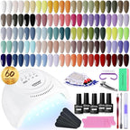 JODSONE 60 PCS Gel Nail Polish Kit with U V Light 55 Colors Gel Polish Base Top Coat Manicure Gifts