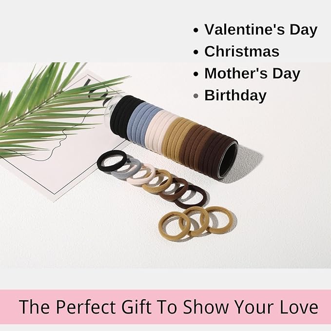 LuSeren 120 Pcs No Damage Hair Ties for Thick Hair, Large Soft Seamless Nylon Hair Elastics for Women, Ponytail Holders, Hair Accessories – Neutral Colors