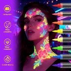8-color luminous body painting, UV neon face painting pen, luminous face painting kit, washable skin tattoo pen, Halloween party makeup (8 colors)