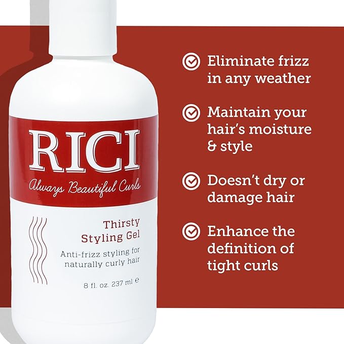 RICI 8 oz Thirsty Styling Gel for Curly Hair | Naturally Formulated to Prevent Frizz for All Types of Curly Hair | Enhances Curls | Patented Formula Made in the USA