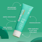 Thinkkids Safe Mineral Sunscreen SPF 50+, 3 Fl Oz, Natural, Water Resistant Reef Safe Sunscreen for Children, Broad Spectrum UVA/UVB Sun Screen