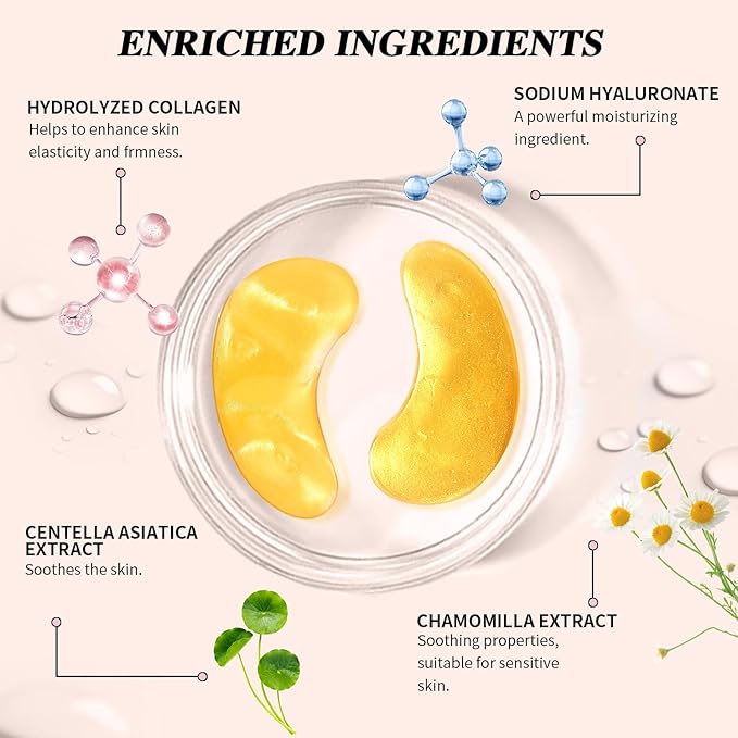 Under Eye Patches (24 Pairs) - Stocking Stuffers, Gifts for Women- 24K Gold Under Eye Masks for Dark Circles, Puffy Eyes, Undereye Bags, Wrinkles - Rejuvenating & Revitalizing Eye Skincare Treatment