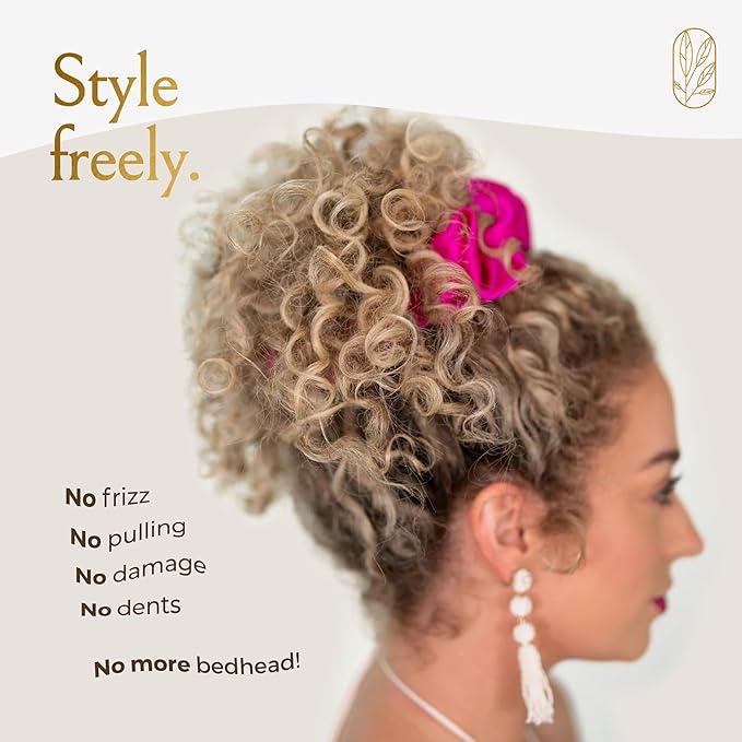 Silk Scrunchies for Ponytail Holders – Oversized Mulberry Silk Scrunchies – Extra Large No Damage Hair Ties for Curly, Thick, and Thin - Hair Accessories for Women – Hot Pink Peony, XL By Curlfriend