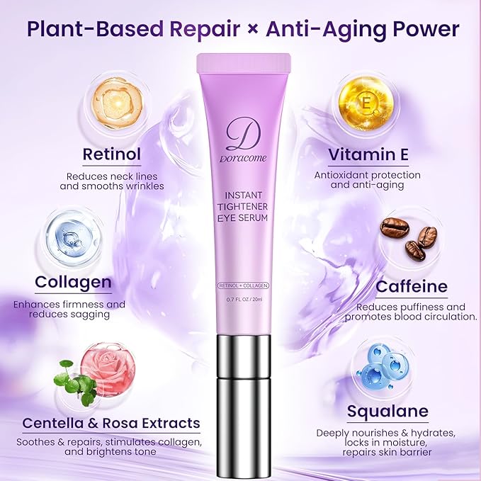 Caffeine & Retinol Under Eye Serum – Dermatologist-Tested, Fast Absorbing, Correction for Puffy Eye Bags Fine Lines Dark Circles Wrinkles While Providing Moisturizing Care