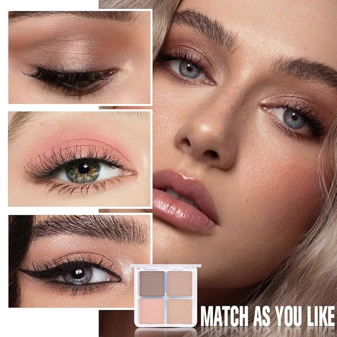 evpct Eyeshadow Quad Palette, Taupe Bronze Champagne Peach Pink Nude Glitter Shimmer Metallic Matte High Pigment Eye Shadow Palette Makeup for older Women, Smudge Proof Vegan Cruelty-free Sheerly Nude