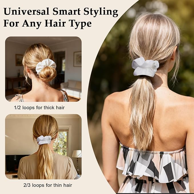 Satin Scrunchies for Women – 8PCS White Silk Hair Ties – No Crease, Frizz-Free, Gentle Elastic Hair Bands for Thick & Thin Hair, Soft & Stylish Hair Accessories Gifts