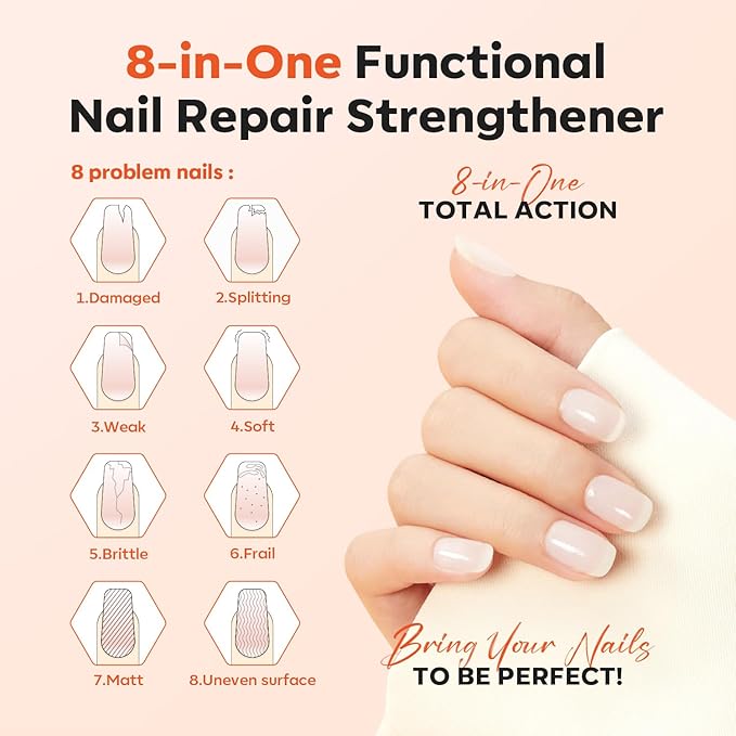 modelones Nail Strengthener and Growth Milky White Nail Polish Nail Repair for Damaged Nails Hardener Ridge Filler for Nail Strengthening Polish Gifts Women 15ml