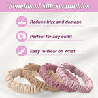4Pcs 100% Mulberry Silk Scrunchies Hair Care, 22 Momme Mulberry Silk Skinny Hair Ties Elastic, Hair Ties Scrunchies Set Women Curly Thin Hair (Beige,Blonde,Pink,Plum Purple)