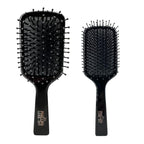 Phillips Brush Luxe Series Square Paddle Hairbrush Combo Pack – Full Sized 9.25 inch Detangler + 7 inch Purse Size Travel Detangler, Sleek Black Color with Gold Accents