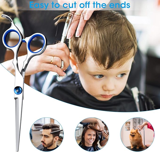 Hair Cutting Scissors Shears Set, ekuci Professional Home Haircutting Scissors Thinning Shears Kit with Free Comb and Storage Bag for Men Women Home Salon Barber Cut Kit (Silver)