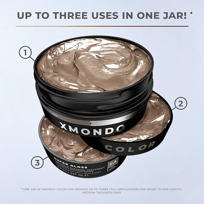 XMONDO Color Ash Blonde Color Depositing Mask & Semi-Permanent Hair Dye Super Gloss Infused with Bond Boosters for Nourishment, Revitalize & Repair, Vegan Formula, 8 Fl Oz