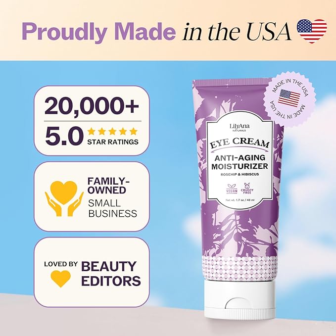 LilyAna Naturals Eye Cream for Dark Circles and Puffiness, Under Eye Cream for Wrinkles and Bags, Anti Aging Cream helps Improve Dryness; for Sensitive Skin 0.5 oz
