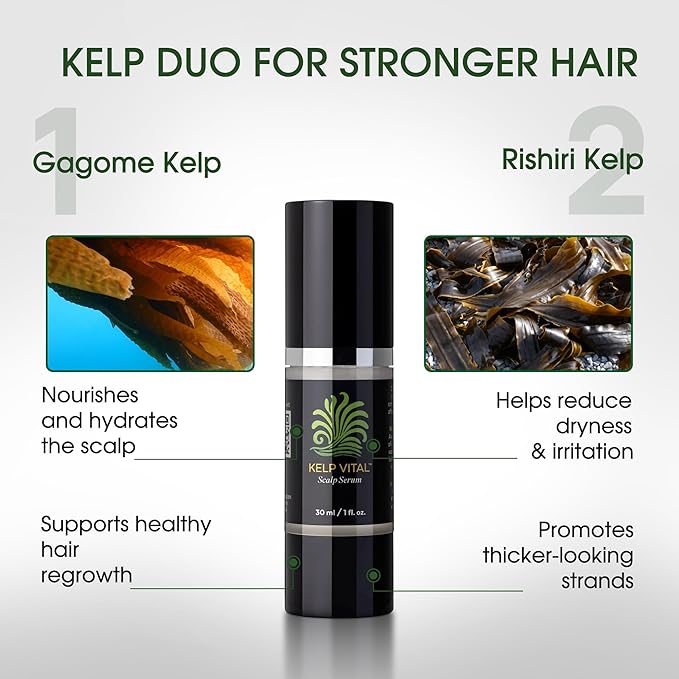 Kelp Vital Scalp Serum for Thinning Hair, Daily Plant-Based Scalp Care with Gagome & Rishiri Kelp, Unscented, Alcohol-Free, Non-Greasy, for Women & Men, 30 mL Airless Pump