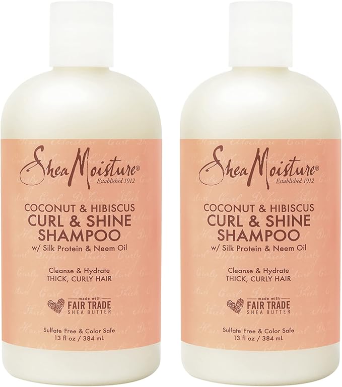 SheaMoisture Curl and Shine Coconut Shampoo for Curly Hair Coconut and Hibiscus Paraben Free Shampoo 13 oz 2 Count