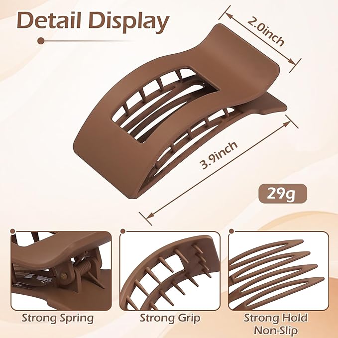 French Flat Hair Clips for Women 6pcs Hair Claw Clips for Thick or Thin Hair Matte Claw Clips for Girls Barrettes Non-Slip Strong Hold Hair Accessories for Women (Coffee)