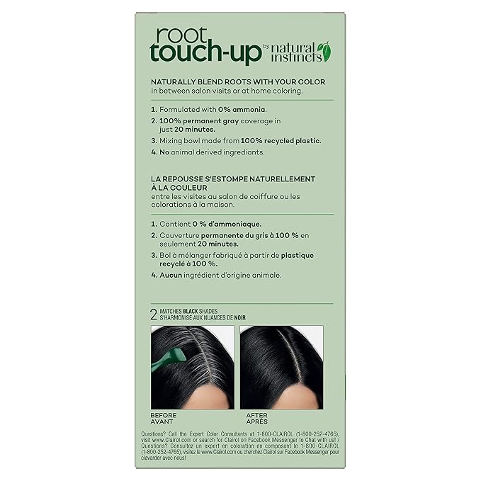 Clairol Root Touch-Up by Natural Instincts Permanent Hair Dye, 2 Black Hair Color, Pack of 1