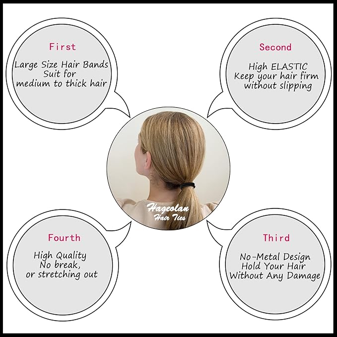 Elastic Hair Ties for Thick Heavy and Curly Hair 120 Pcs, Hair Bands for Women's Hair Black Ponytail Holders Bulk (4mm)