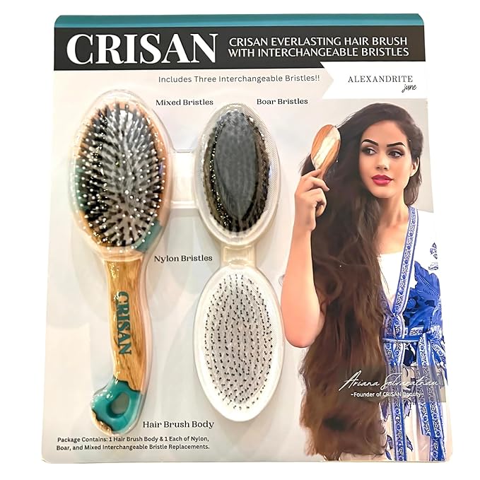 CRISAN Everlasting Hair Brush, Hand Carved Oak Wood and Resin Handle, 3 Interchangeable Bristles - Mixed, Boar, and Nylon (Alexandrite)