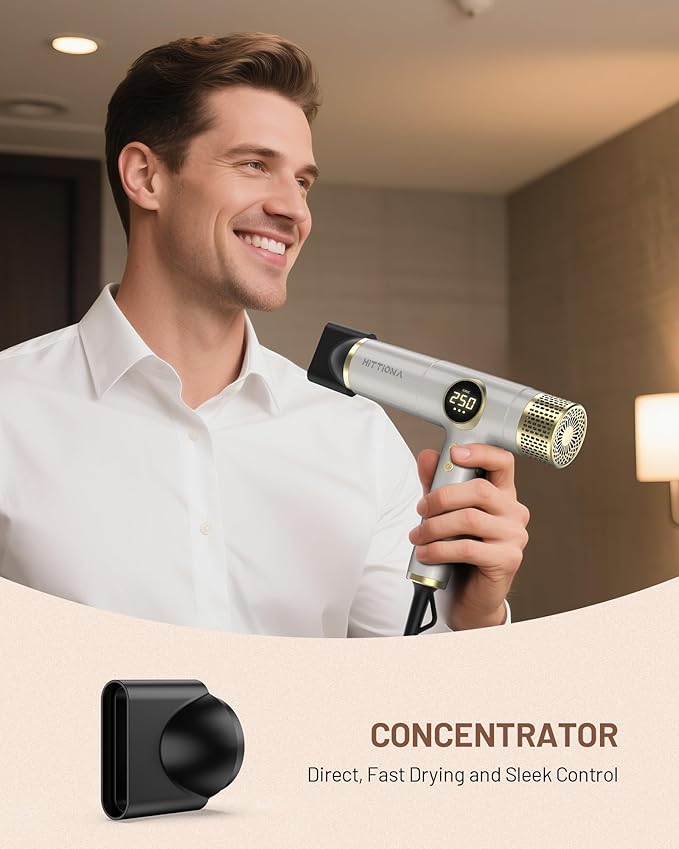 Dual Voltage Travel Hair Dryer with Magnetic Diffuser - 2000W High-Speed Ionic Hair Dryers Gift for Women Men, Fast Drying, Low Noise, Lightweight, No Heat Damage, European Travel 110V-240V, Gold