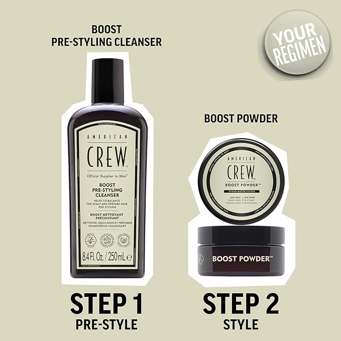 AMERICAN CREW Men's Pre Styler Boost Shampoo for Fine & Thin Hair, Instantly Volumizing Formula, Adds Volume, Lift, & Shine, Vegan, 8.4 fl oz