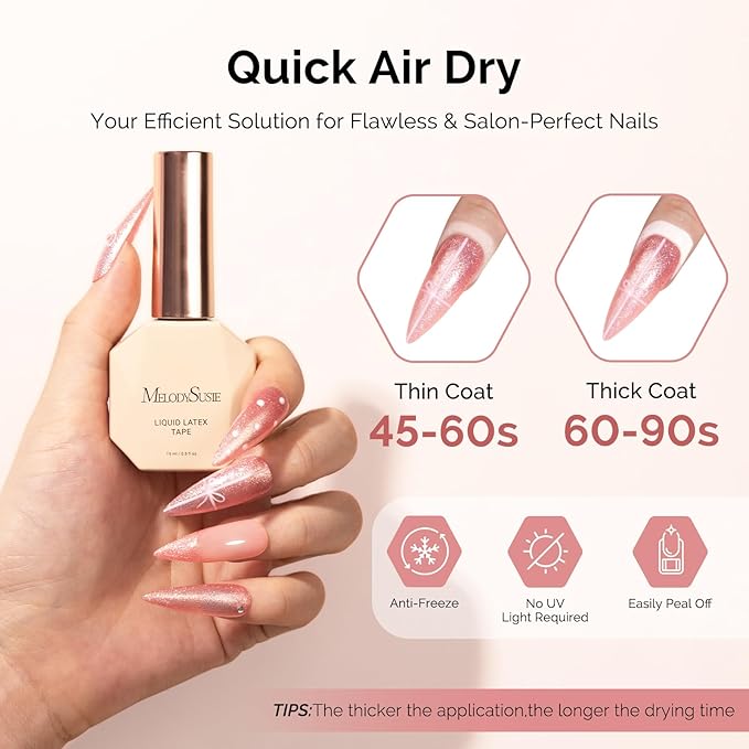 MelodySusie Liquid Latex for Nails, Peel off Fast Dry Cuticle Guard for Nail Polish with Plastic Nail Care Stick set, Skin Barrier Protector for Nail Art, Manicure Home DIY Salon, Gifts for Women15ml