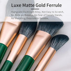 Natural Fiber & Goat Hair Makeup Brush Set Professional, Combined Hair Makeup Brushes Set with Case by Luxury ENZO KEN, Emerald Green Cosmetic Brushes Makeup Set, Natural Bristle Makeup Brushes.