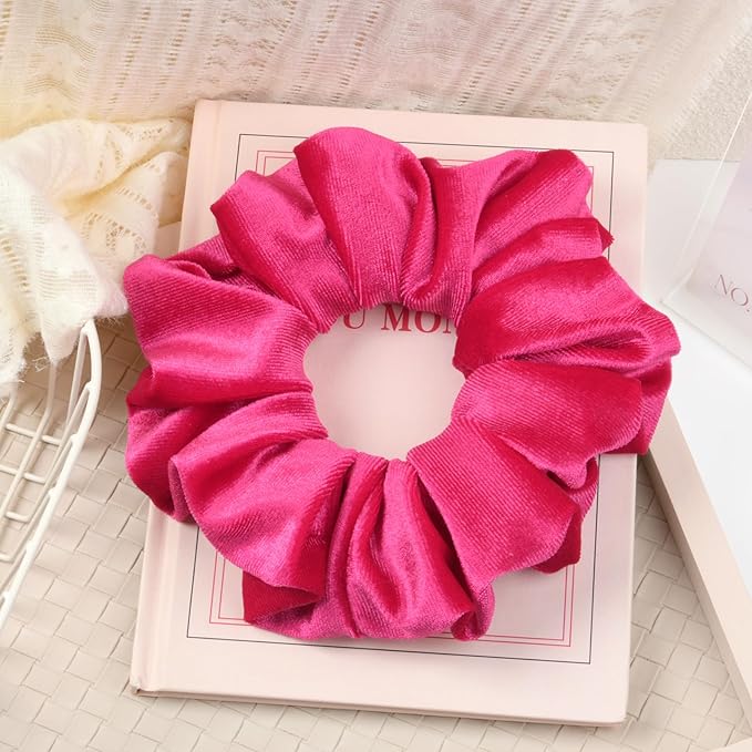 CEELGON Shocking Pink Big Velvet Scrunchie 6.5 Inches Jumbo Scrunchies Hair Ties Oversized Ponytail Holder for Thick Curly Hair Extra Large Hair Accessories for Women (Shocking Pink)