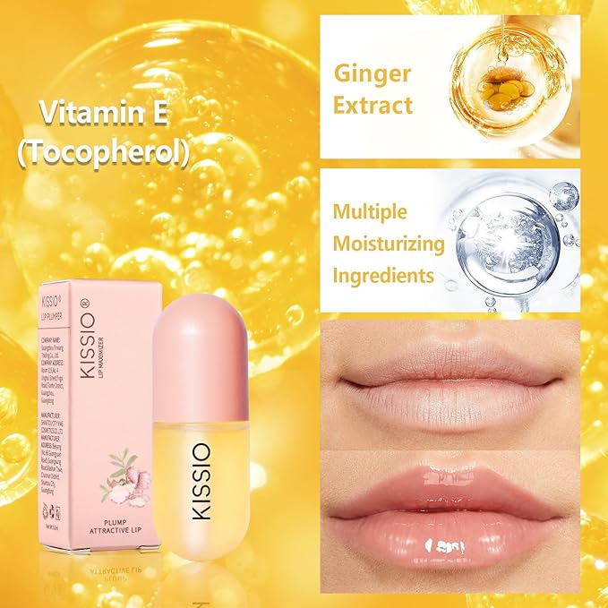 KISSIO Lip Plumper,Natural Lip Plumper for Day Use,Plumping Gloss Make Lips Fuller and Moisturizing 5.5ml,Lips Mask,Hydrating & Reduce Fine Lines,Beautiful Fuller