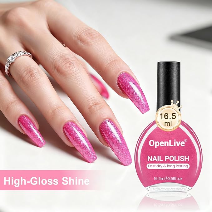 16.5ml Pink Glitter Nail Polish Large Volume Quick Dry Nail Polish, Long Lasting Shine, Fingernail Toenail Nail Art DIY Home Travel Nail Art Gift