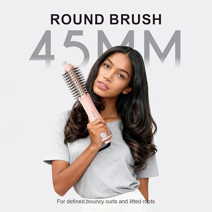 Round Brush Blow Dryer Hair Dryer Brush in One, Dual Voltage 45mm Round Barrel Root Booster for Drying & Styling, 2-in-1 Titanium Brush Dryer with Ionic Technology for More Shine and Less Frizz