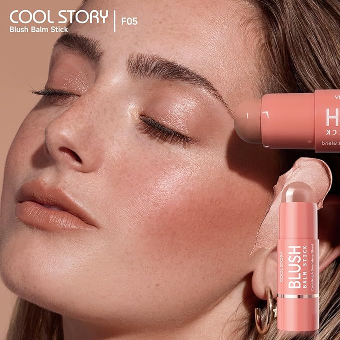 Cool Story 3-in-1 Makeup Set, Highlighter, Blush and Contour Balm Stick, Cream Formula for Face Contouring, Professional Cosmetic Kit (Blush-F05)