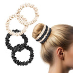Zenssia Silk Scrunchies for Hair, 4PC Pure Mulberry Silk Hair Ties No Damage, Skinny Elastic Scrunchies for Fine & Thin Hair, Black Champagne