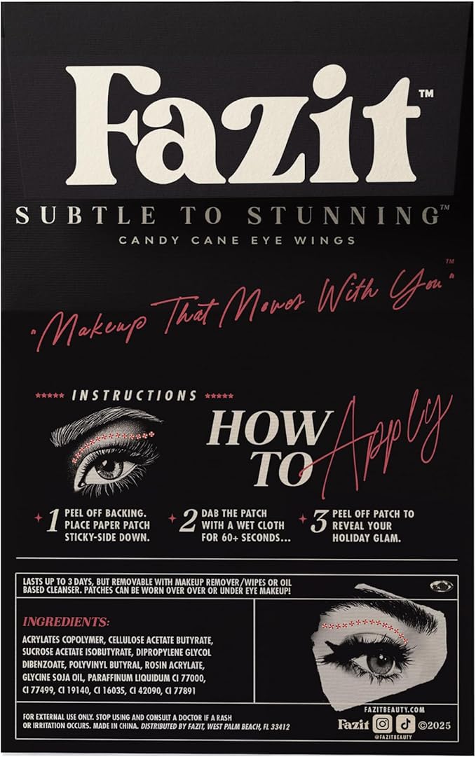 Fazit Makeup Patches - Candy Cane Eye Wings - Glow Up Make-Up Patches - Cute Glitter Makeup Accessories for Women - Cosmetic Glitter for Face