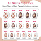 16 Sizes Press on Nails Kit for Kids - 32 Pieces French Almond Fake Nail Tips for Girls 8-12 Years Old with Jelly Nail Adhesives & No-Lamp Nail Glue, Birthday Christmas Gifts (Cozy Autumn)