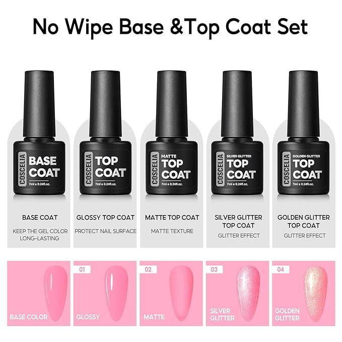 COSCELIA 40pcs Gel Nail Polish Set, 35 Colors Nail Gel polish with 5 Bottles Base and Top Coat White Brown Black Nude Red Orange Fall Winter Colors Nail Art Christmas Gifts for Women Girls