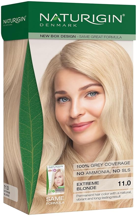 Naturigin Permanent Hair Color, 11.0 Extreme Blonde, Ammonia Free, 100% Gray Coverage, Nourishing Natural Formula, For All Hair Types, Long-Lasting, Vegan & Cruelty-Free, 1 Pack