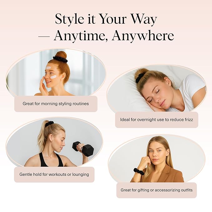 Kitsch Satin Scrunchies for Women – No Crease Hair Ties – Soft Satin Hair Scrunchies for Girls – Frizz Free, Gentle, Stylish Hair Accessories | Ideal Gifts for Women – Black, 5 pcs