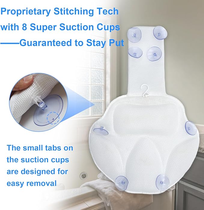 2025 Petal-Shaped Ultra-Comfort Bath tub Pillow for Head,Neck and Backrest,Extra Thick & Soft,Anti-Slip Suction Cups,Fit All Bathtubs,Washable,Luxury Bathroom Accessories,Spa Day Gifts for Women Men