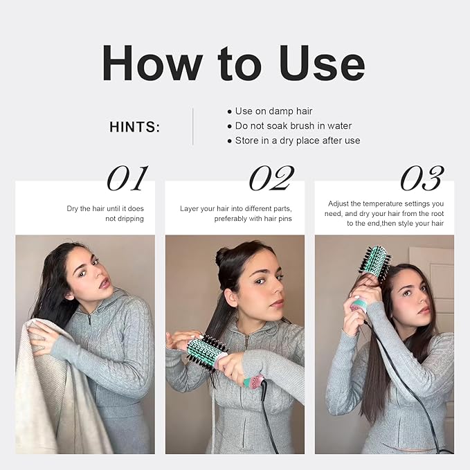 Dual Voltage Travel Dryer Styler in One, 2 Inch Oval Jet Brush for Worldwide Use, 110-240V European Hair Dryer & Volumizer with Universal Adapter