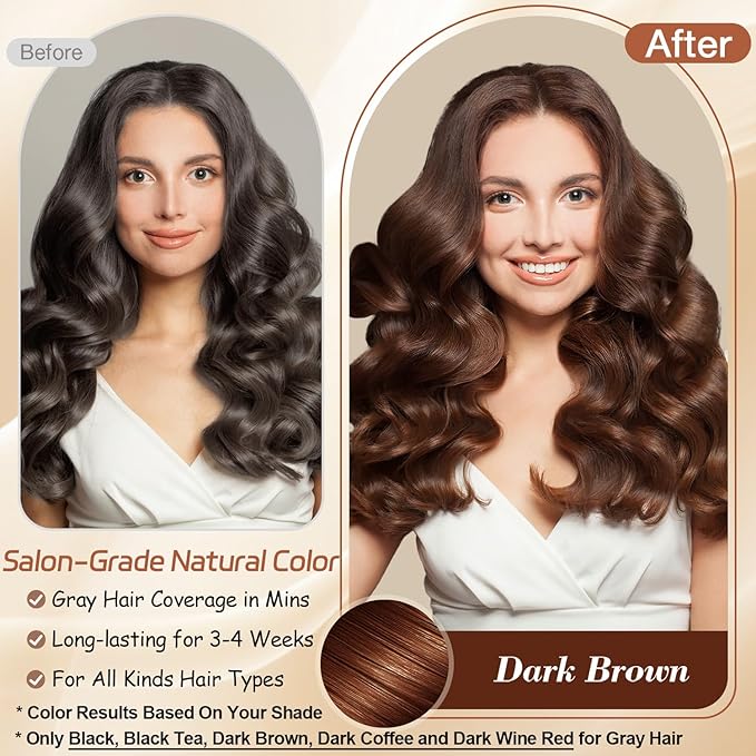 Instant Dark Brown Hair Dye Shampoo for 100% Gray Hair Coverage, Natural Herbal Hair Color Shampoo Hair Dye, 3 in 1 Coloring & Care Formula Lasts 3-4 Weeks, Easy & Quick to Use for Women Men, 500ML