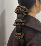 3 Pieces Satin Scrunchies Set for Hair No Crease Elastic Hair Ties for Women and Girls (Dark Brown)