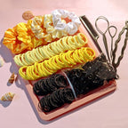 YANRONG Women's Hair Accessories Set: 755 Seamless Ponytail Holders, Variety Hair Scrunchies, Bands, and Ties for Thick and Curly Hair (Yellow)