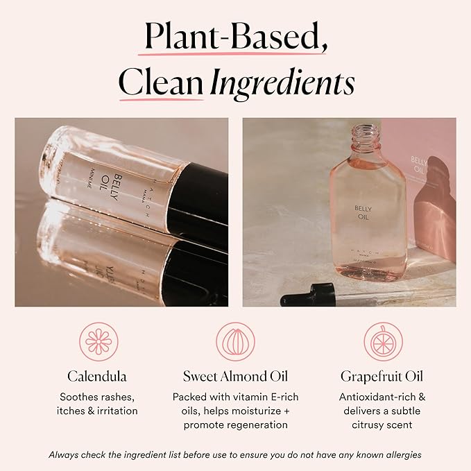 HATCH Belly Oil, Pregnancy & Postpartum Skincare for Stretch Marks, Quick-Drying for Full Body & Soothes Irritation, Plus Vegan, Clean & Plant-Based, 6.7 Fl Oz