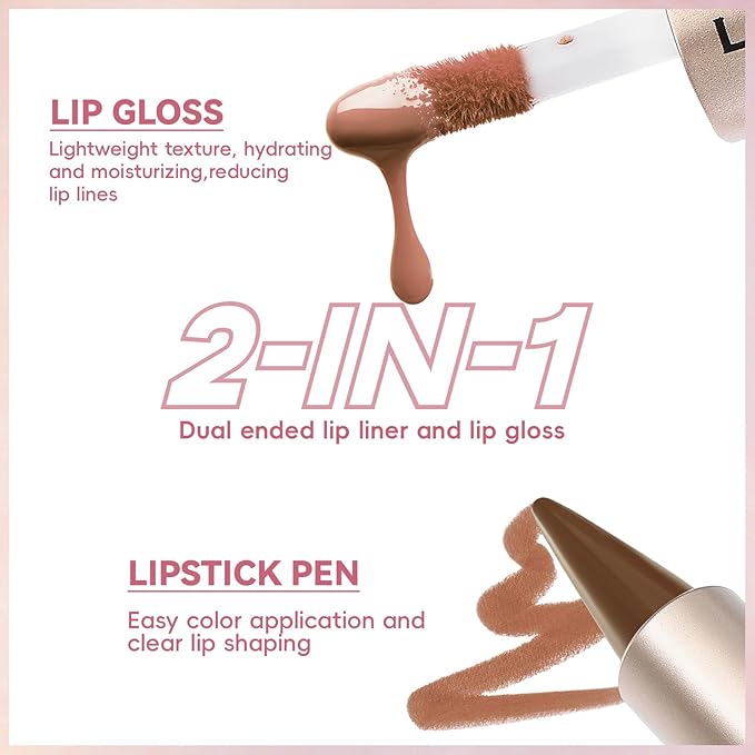 Lip Liner Gloss Lip Combo Set, 2 in 1 Lip Duo Dark Red Lip Liner Lipstick Glossy Nourishing Cherry Cola Gloss Lip Kit, Smooth Quick Fuller Plumping Juicy Lip Makeup for Women07#Burgundy