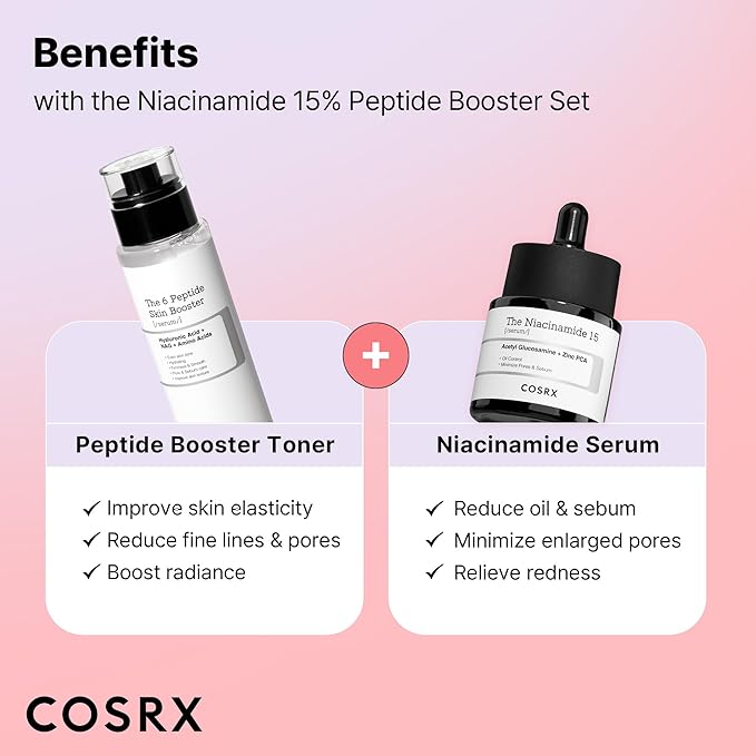 COSRX Niacinamide 15% Peptide Booster Set - Amazon Exclusive - Korean Skin Care Set, Gift Sets, Niacinamide Serum, Face Serum, Stocking Stuffers, Gifts For Women