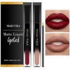 MAKI YIKA 2Pcs Matte Liquid Lipstick Set Dark Red Nude Lipstick Long Lasting Smudgeproof Transfer Proof Lip Makeup, DarkRed/LatteNude